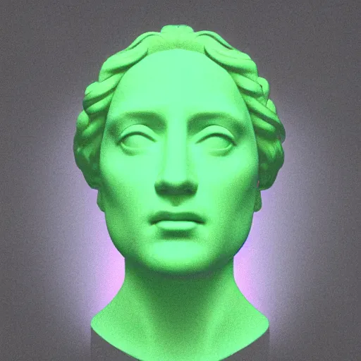 Prompt: a neon ring surrounding the head of a renaissance statue, 3 d render