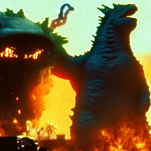 Image similar to a film still of Godzilla in Fear and Loathing in Las Vegas