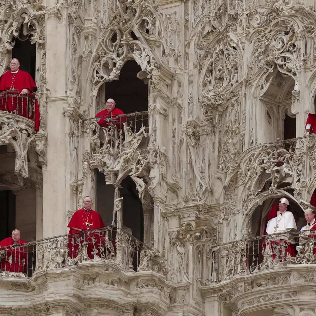 Prompt: cardinal george pell as the pope, giving a blessing from the papal balcony, photorealistic HD UHD 8k