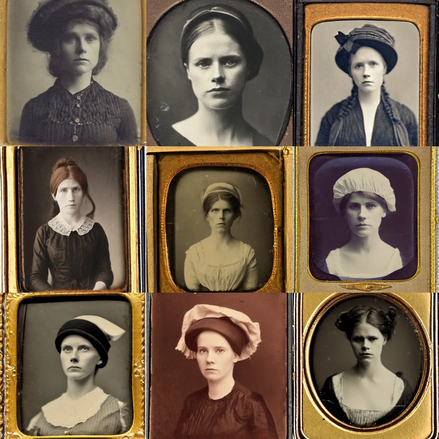 Prompt: a late 1 9 th century, 3 0 years old, austro - hungarian, sullen old maid ( redhead, tight bun, tight bun hat, looks a bit similar to amy adams, as a school teacher ), 1 9 th century daguerreotype by emil rabending