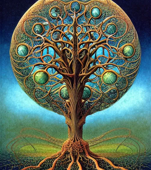 Image similar to tree of life by roger dean and andrew ferez, art forms of nature by ernst haeckel, divine chaos engine, symbolist, visionary, art nouveau, botanical fractal structures, organic, detailed, realistic, surreality