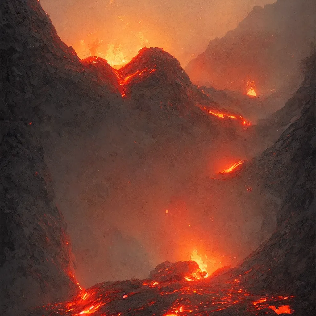 Image similar to overdetailed art, by greg rutkowski, lava on ground