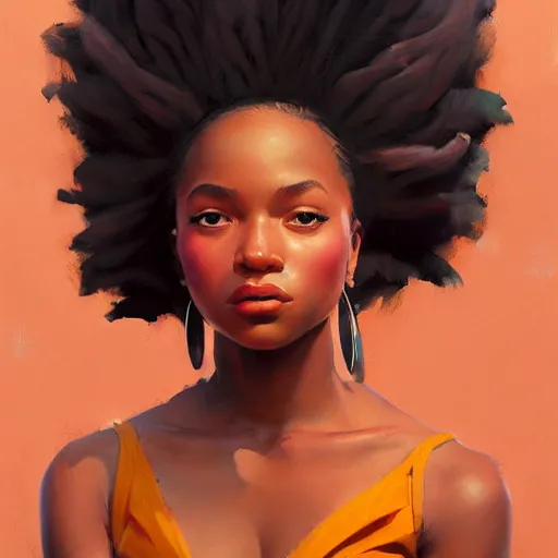 Image similar to Greg Manchess portrait painting of a beautiful 16 year old afropunk blasian character, medium shot, asymmetrical, profile picture, Organic Painting, sunset day, matte painting, bold shapes, hard edges, street art, trending on artstation, by Huang Guangjian and Gil Elvgren and Sachin Teng