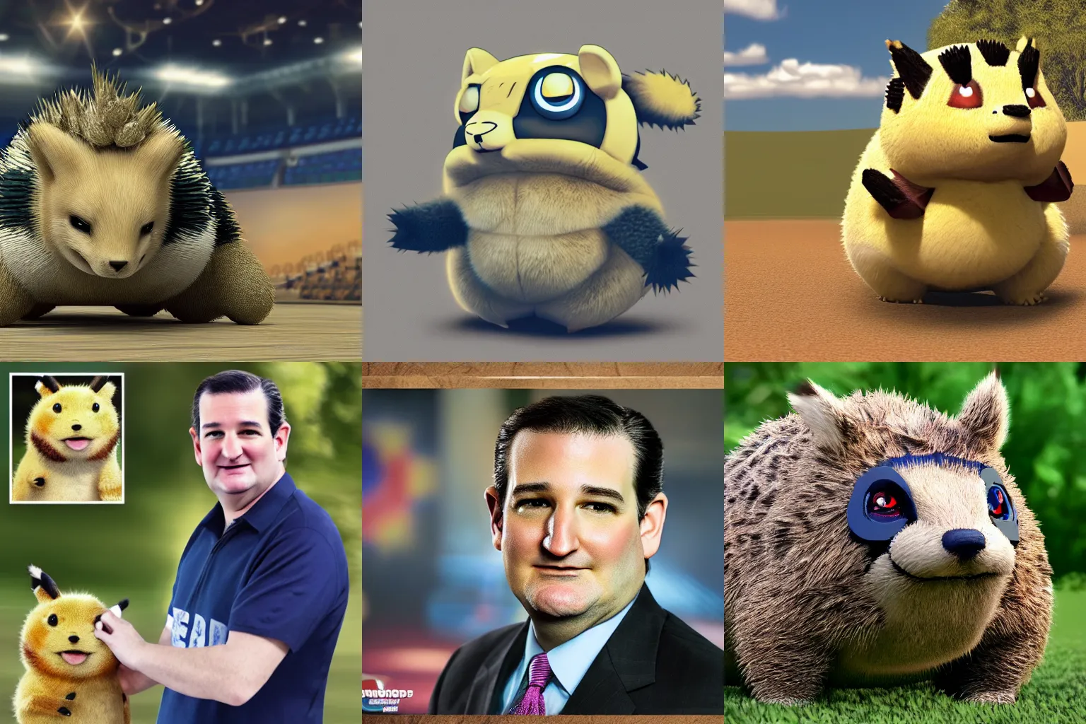 Prompt: Ted Cruz training Sandshrews Pokemon high quality photorealistic 4k