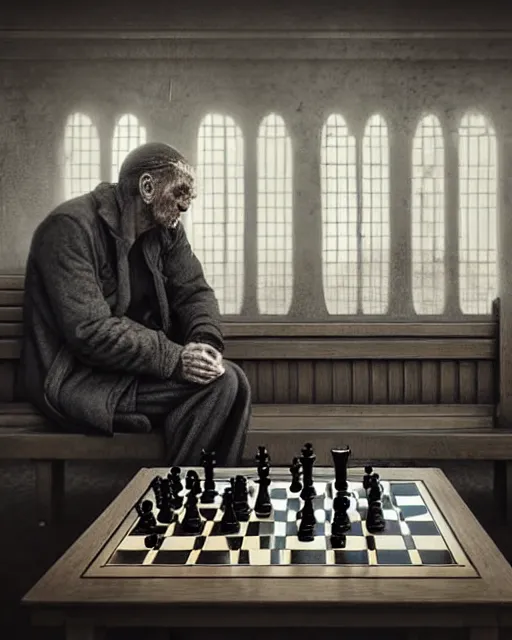 Prompt: danish person sat playing chess with death in a train station, ultra realistic, concept art, intricate details, highly detailed