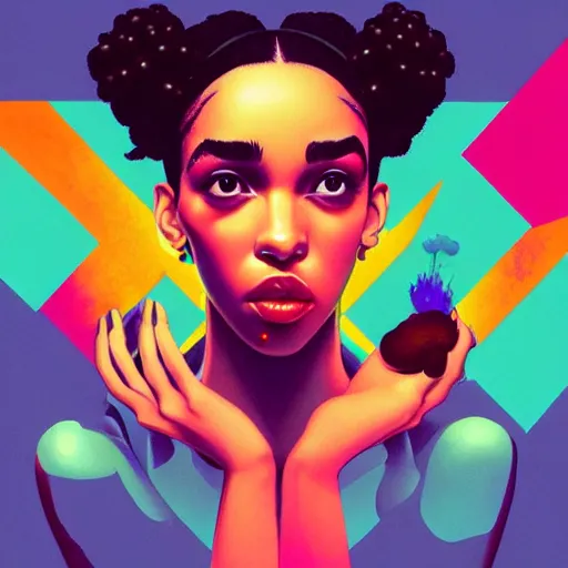 Prompt: Album Art for FKA Twigs, \'Emulador\', psx, 3d shapes, Video Games, marijuana, smoke, by Sachin Teng, Trending on artstation