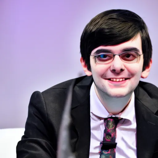 Image similar to cute looking martin shkreli cosplaying a girl with cat ears