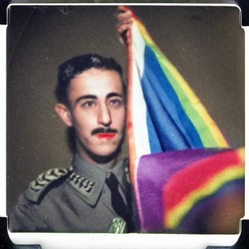 Image similar to polaroid photo of francisco franco holding an lgbti flag