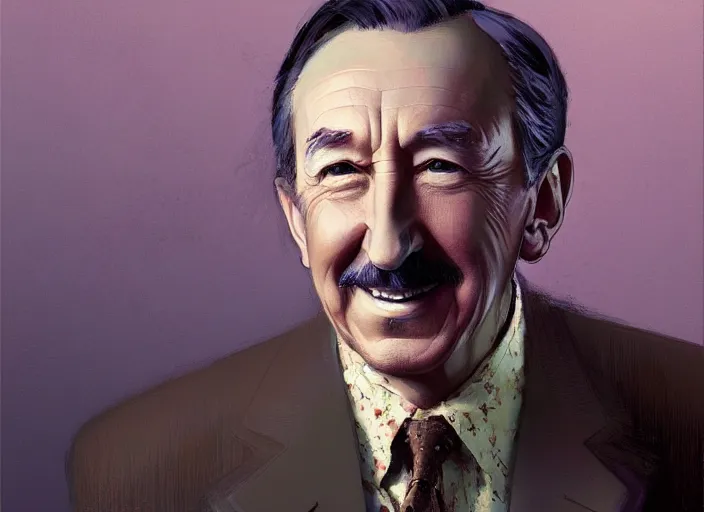 Prompt: portrait of walt disney - art, by wlop, james jean, victo ngai! muted colors, very detailed, art fantasy by craig mullins, thomas kinkade cfg _ scale 8