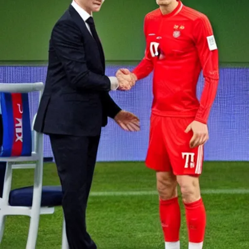 Image similar to robert lewandowski shaking hands with vladimir putin