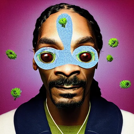 Image similar to snoop dogg but his eyes are replaced with weed buds soft portrait photography by jonathan zawada