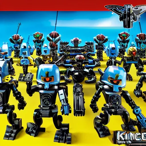 Image similar to an army of bionicle ready to overtake playmobil kingdom, high quality, very detailed, 4k