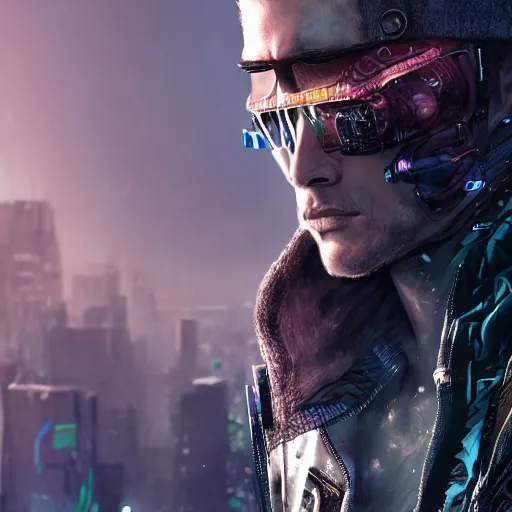 Image similar to mark frauenfelder as a cyberpunk warrior 4 k, hyper realistic, natural, highly detailed, digital illustration, trending in artstation, smooth, sharp focus art