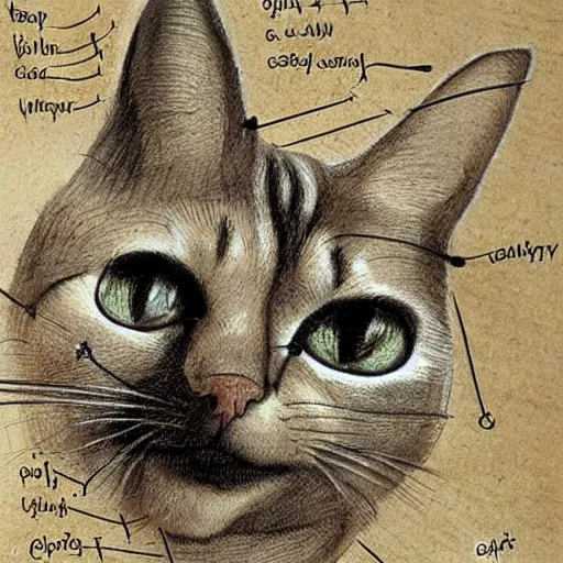 Image similar to anatomy of a cat, da vinci notes, ultradetailed