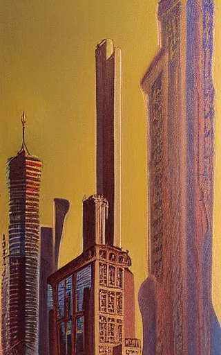 Prompt: A painting of a skyscraper by Antoni Gaudí