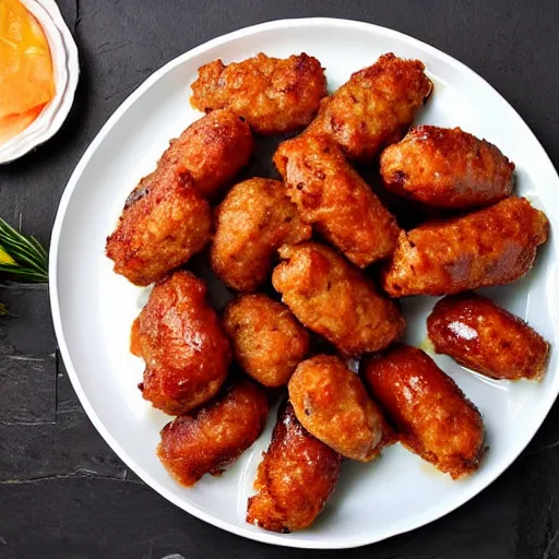 Image similar to very delicious sausage nugget bbq on plate