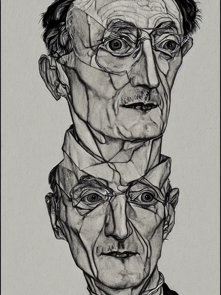 Prompt: a detailed line art portrait of writer hermann hesse, inspired by the work of egon schiele.