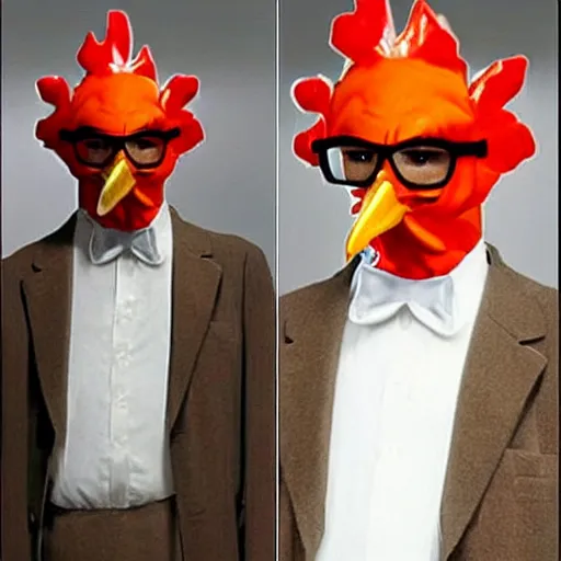 Prompt: Walter White dressed up as a chicken from Los Pollos Hermanos