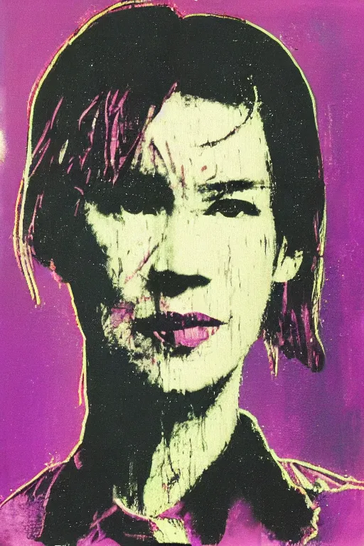 Image similar to neo from matrix painted by andy warhol