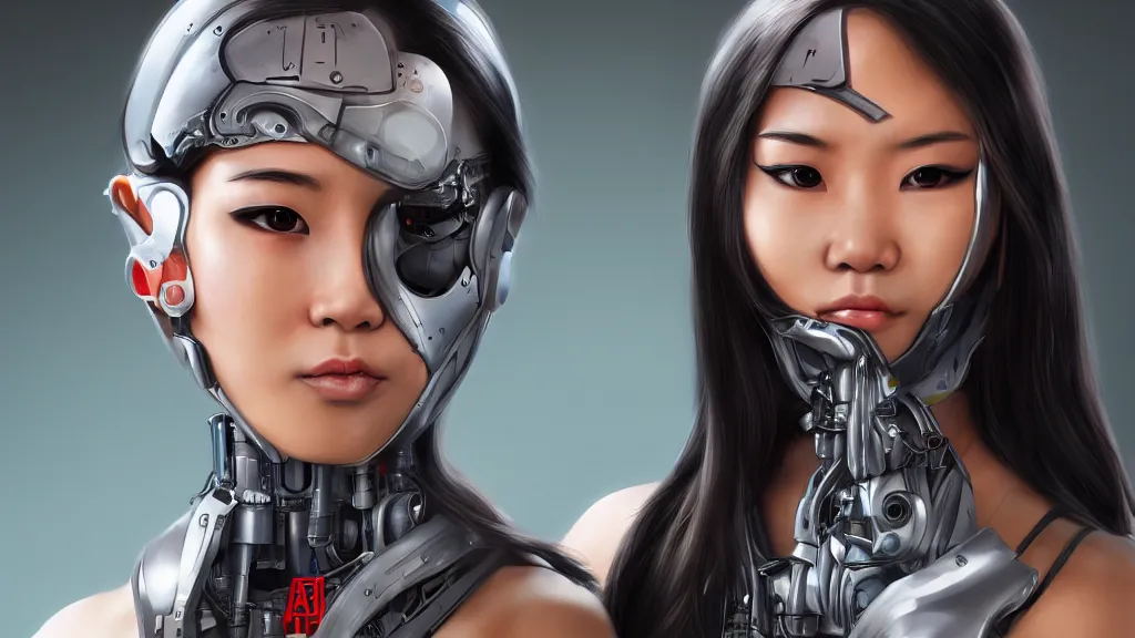 Image similar to portrait of a cyborg asian girl wearing an Ikeuchi mask by Artgerm, biomechanical, hyper detailled, trending on artstation