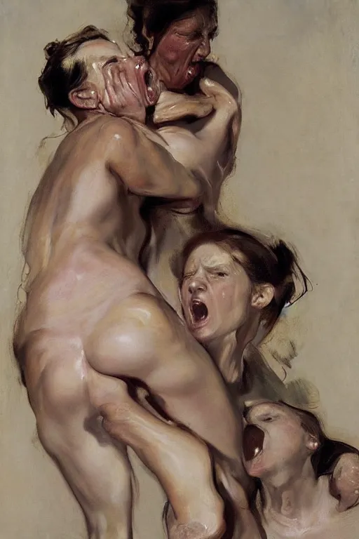 Prompt: a woman enraged, part by Jenny Saville, part by John Singer Sargent