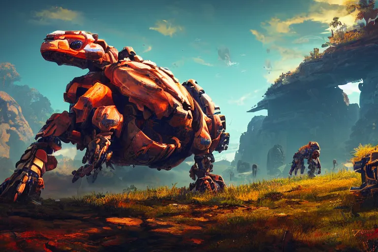 Image similar to shellsnapper machine mecanical creature robot of horizon forbidden west horizon zero dawn radiating a glowing aura global illumination ray tracing hdr fanart arstation by ian pesty and alena aenami artworks in 4 k