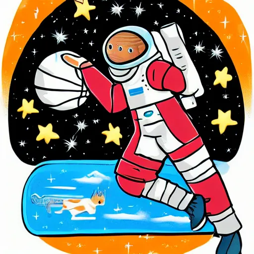 Image similar to An astronaut playing basketball with cats in space