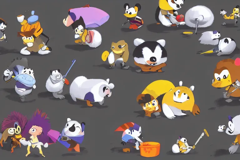 Prompt: colorkey, Daisuke Tsutsumi, Robert Kondo, cute fluffy badger cleaning, Pixar and Disney animation, cosy