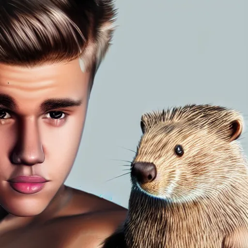 Image similar to hyperrealistic dslr film still of justin bieber holding his pet beaver, stunning 8 k octane comprehensive 3 d render, inspired by istvan sandorfi & greg rutkowski & unreal engine, perfect facial symmetry, dim volumetric cinematic lighting, extremely hyper - detailed, incredibly real lifelike attributes & flesh texture, intricate, masterpiece, artstation, stunning