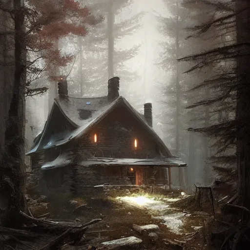 Image similar to a cabin in the woods by greg rutkowski