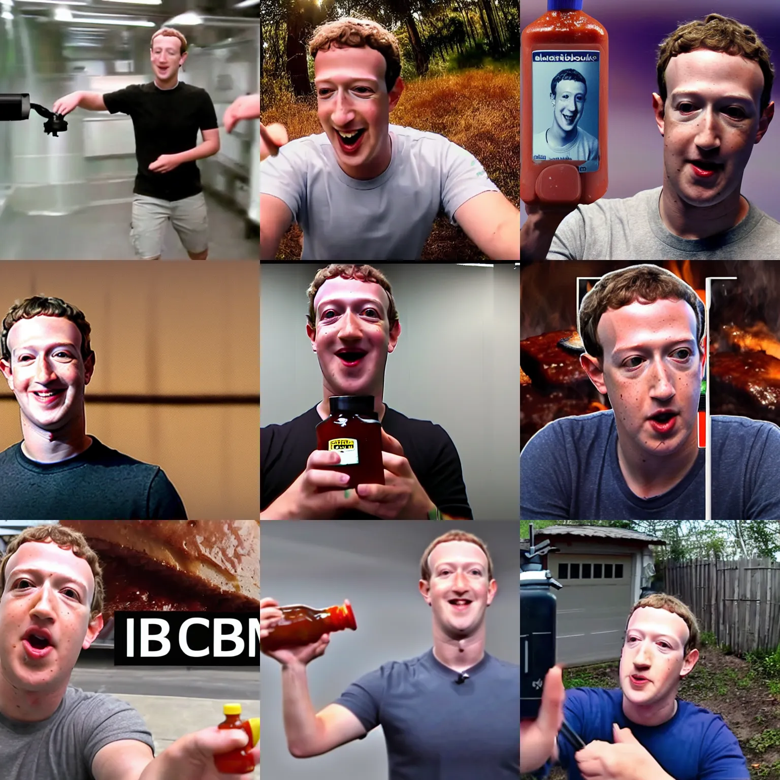 Prompt: mark zuckerberg assaulting you with bbq sauce bottle, blurry footage, pov bodycam footage photography gopro