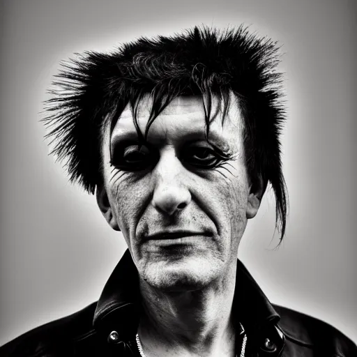 Image similar to a portrait photograph of a english 2 5 - year punk rocker from the 1 9 7 0 s. portrait canon 8 5 mm f 1. 2 photograph head and shoulders portrait