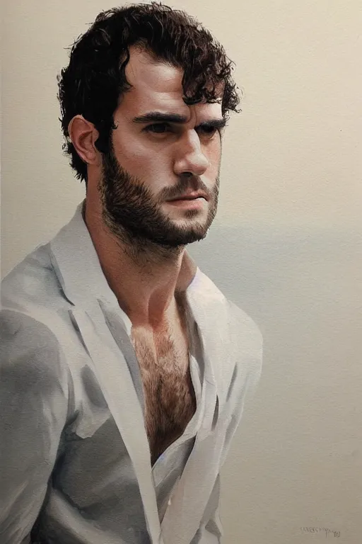 Prompt: herry cavill, attractive male, painting by tsuyoshi nagano