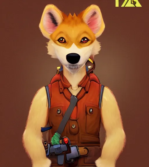 Image similar to stylized close up character portrait icon of the anthro anthropomorphic dingo dog trader head animal person fursona wearing clothes standing in the australian outback, hidari, color page, tankoban, 4 k, tone mapping, akihiko yoshida