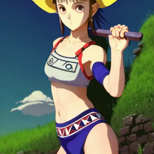 Image similar to beautiful boyish natalie portman gravure model in majora's mask, wearing wooden mask and baseball cap and leotard, street wear with subtle mayan patterns, aztec bathing suit, gapmoe yandere grimdark, trending on pixiv fanbox, painted by greg rutkowski makoto shinkai takashi takeuchi studio ghibli, akihiko yoshida