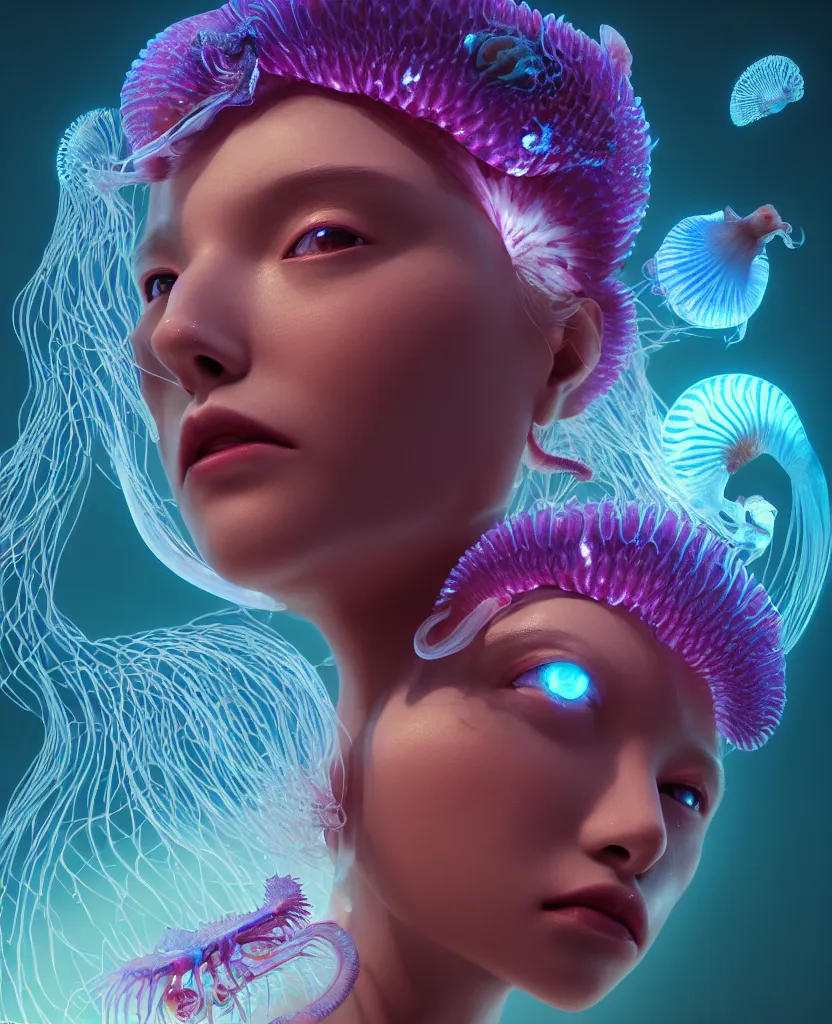 Image similar to goddess close-up portrait. orchid jellyfish phoenix head, nautilus, skull, betta fish, bioluminiscent creatures, intricate artwork by Tooth Wu and wlop and beeple. octane render, trending on artstation, greg rutkowski very coherent symmetrical artwork. cinematic, hyper realism, high detail, octane render, 8k