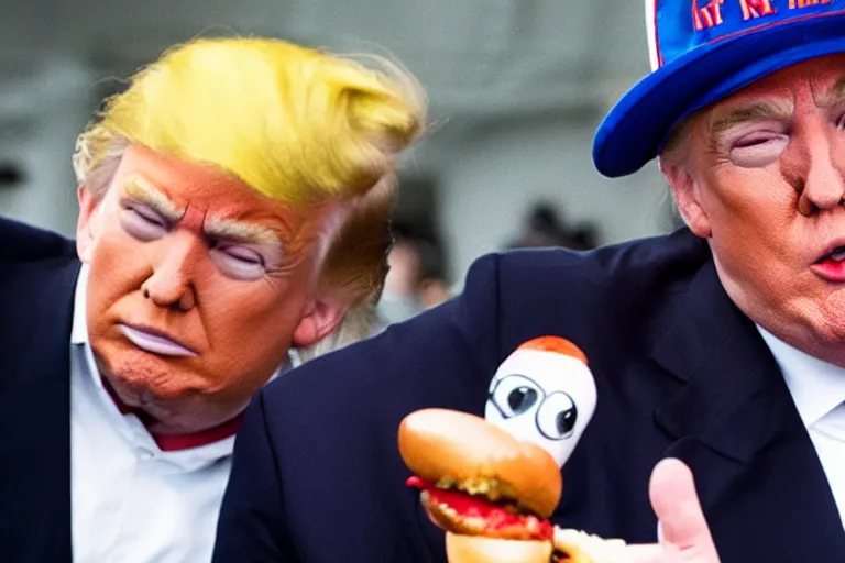 Image similar to a Film still of Donald trump selling hotdogs in the new joker movie, 4k