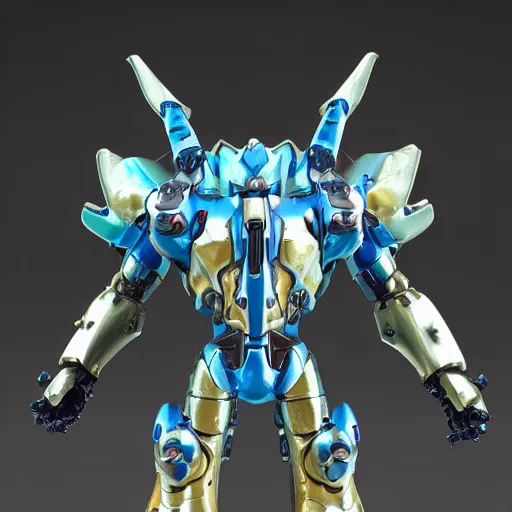 Image similar to liquid metal combat mecha, gouf evangelion, bismuth mechanical exoskeleton wearing hardsurface armour, gouf, sculpted by spider zero, chihuly, trending on artstation # satan # bismuth # chihuly