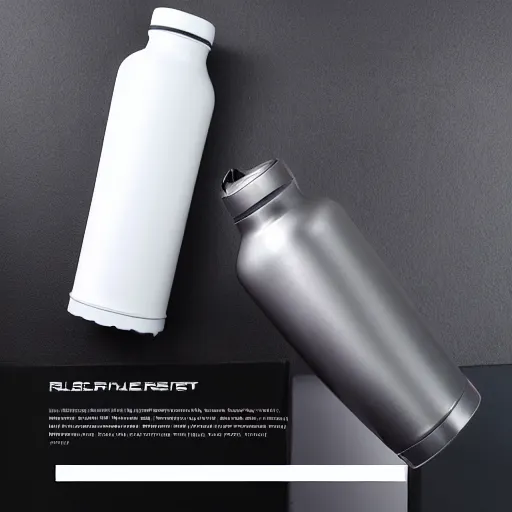 Prompt: cinematic photoshoot of clean modern hand crafted super futuristic tech water bottle pro display xpr luxury smooth color metal white silver with black leather padding well design ultrareallistic detailed high quality 8 k photorealistic ultra realistic