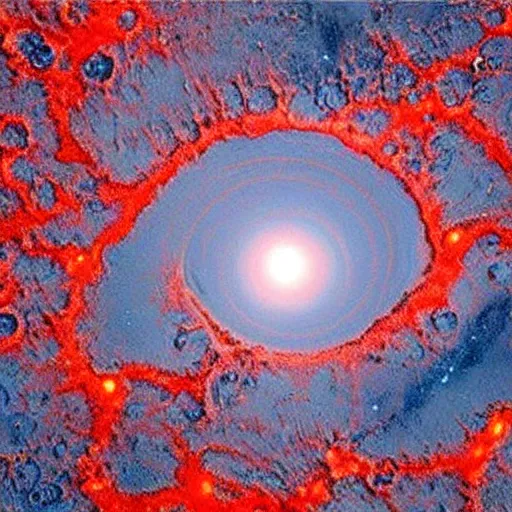 Image similar to a picture of an alien planet, taken from orbit, dark blue planet, red narrow lava rivers, astronomical imaging