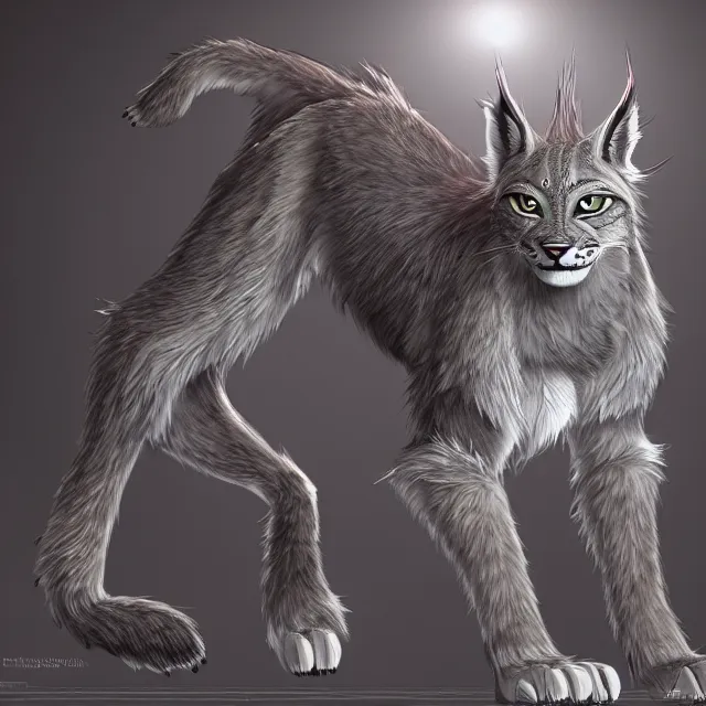 Image similar to the full body of anthropomorphic lynx fursona from behind wearing a steampunk suit as unimaginably beautiful, gorgeous, elegant, young lynx, an ultrafine hyperdetailed illustration by furaffinity, intricate linework, white fur, unreal engine 5 highly rendered, global illumination, radiant light, detailed and intricate environment