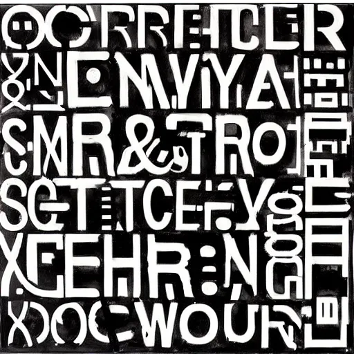 Image similar to a typographic painting of stenciled letters, by Christopher Wool, oil paint, Concrete poetry, abstract, words, Highly Detailed