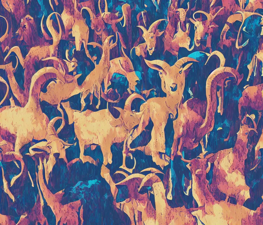 Prompt: A satanic goat being surrounded and worshipped by millennial hipster people, in the style of Corporate Memphis, Alegria style, Buck Studios artwork, gradients, simple, minimalist, medium shot