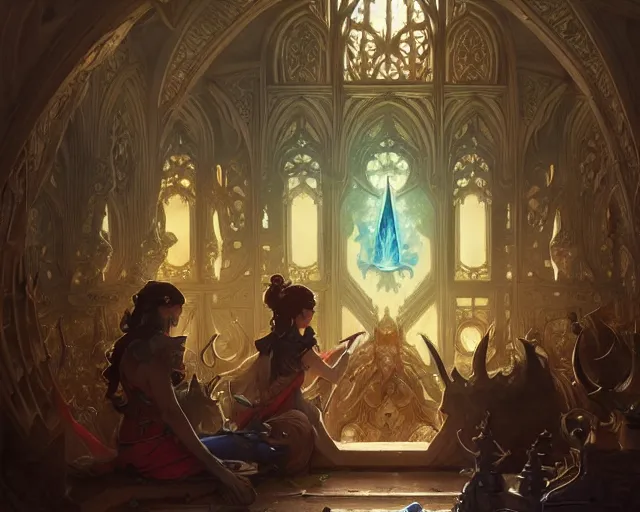 Image similar to a room filled with 1 0 0 0 different people from everywhere ever, deep focus, d & d, fantasy, intricate, elegant, highly detailed, digital painting, artstation, concept art, matte, sharp focus, illustration, hearthstone, art by artgerm and greg rutkowski and alphonse mucha