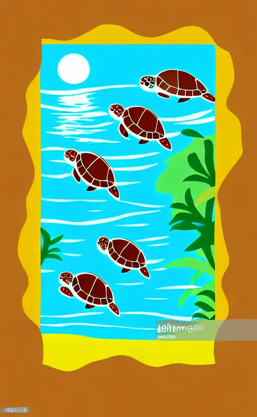 Prompt: sea turtles swimming in the ocean, vector art,