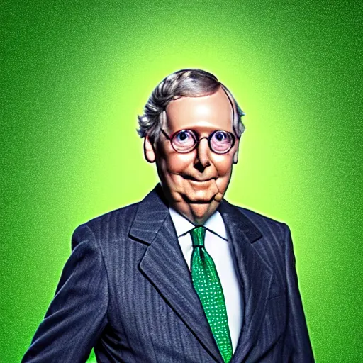 Prompt: photograph portrait of Mitch McConnell covered in green slime, sigma 85mm f/1.4, 4k, depth of field, high resolution, 4k, 8k, hd, full color