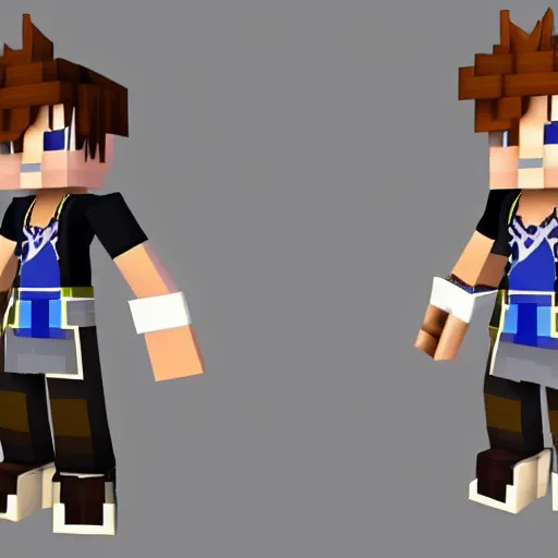 Image similar to sora, from kingdom hearts, as a reinterpretation made by minecraft