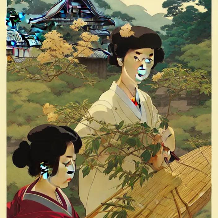 Prompt: japanese countryside, in the style of studio ghibli, j. c. leyendecker, greg rutkowski, artem