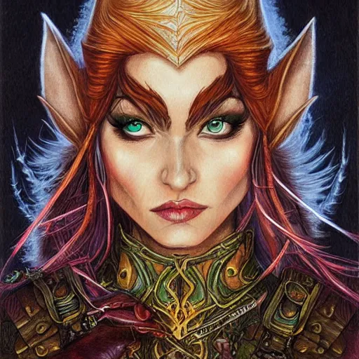 Prompt: fantasy dungeons & dragons portrait by Terese Nielsen,female elf,beautiful,D&D,detailed,elaborate