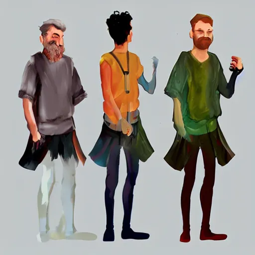 Image similar to the same character in 3 different stages of his life by art gem. art station, concept art, stages of life